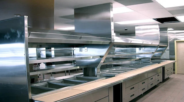 A stainless steel commercial kitchen
