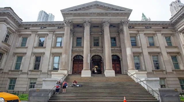 The steps of a columned public building