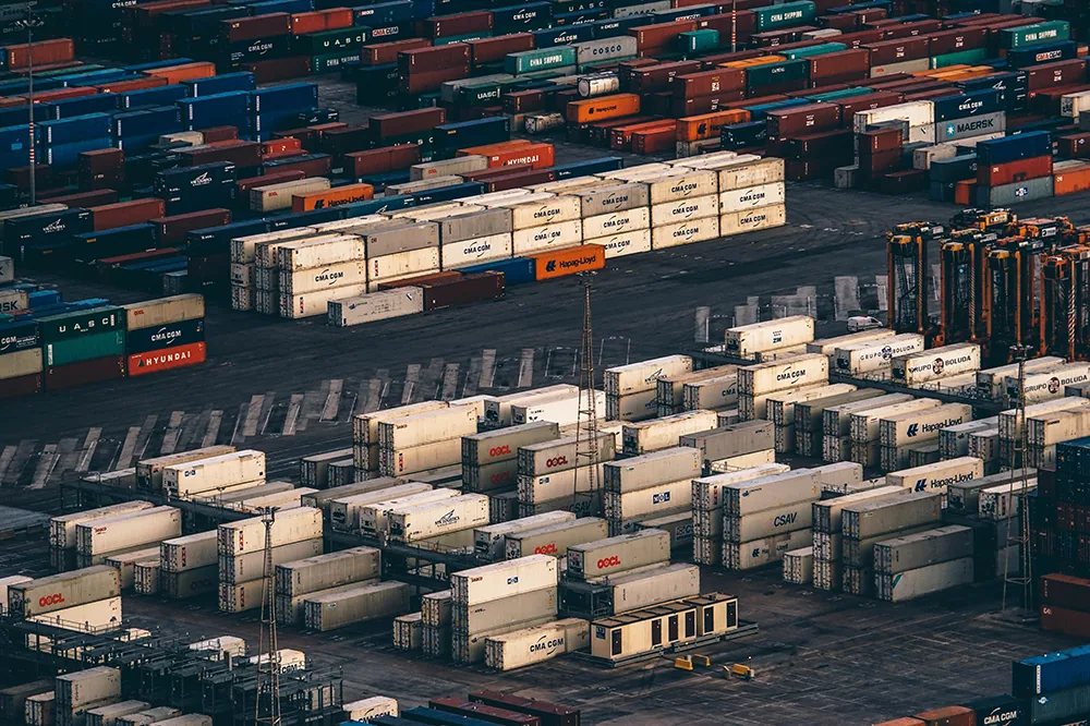 Stacked shipping containers at a port