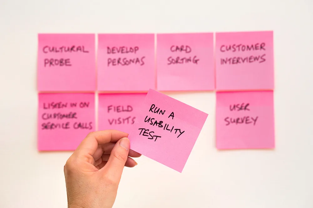 Sticky notes planning a usability test